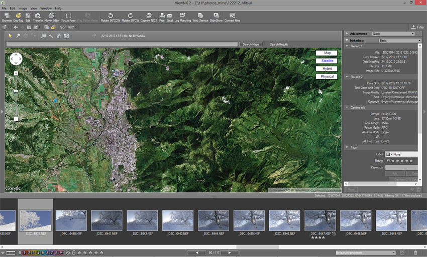 Скриншот Nikon View NX, карта Google